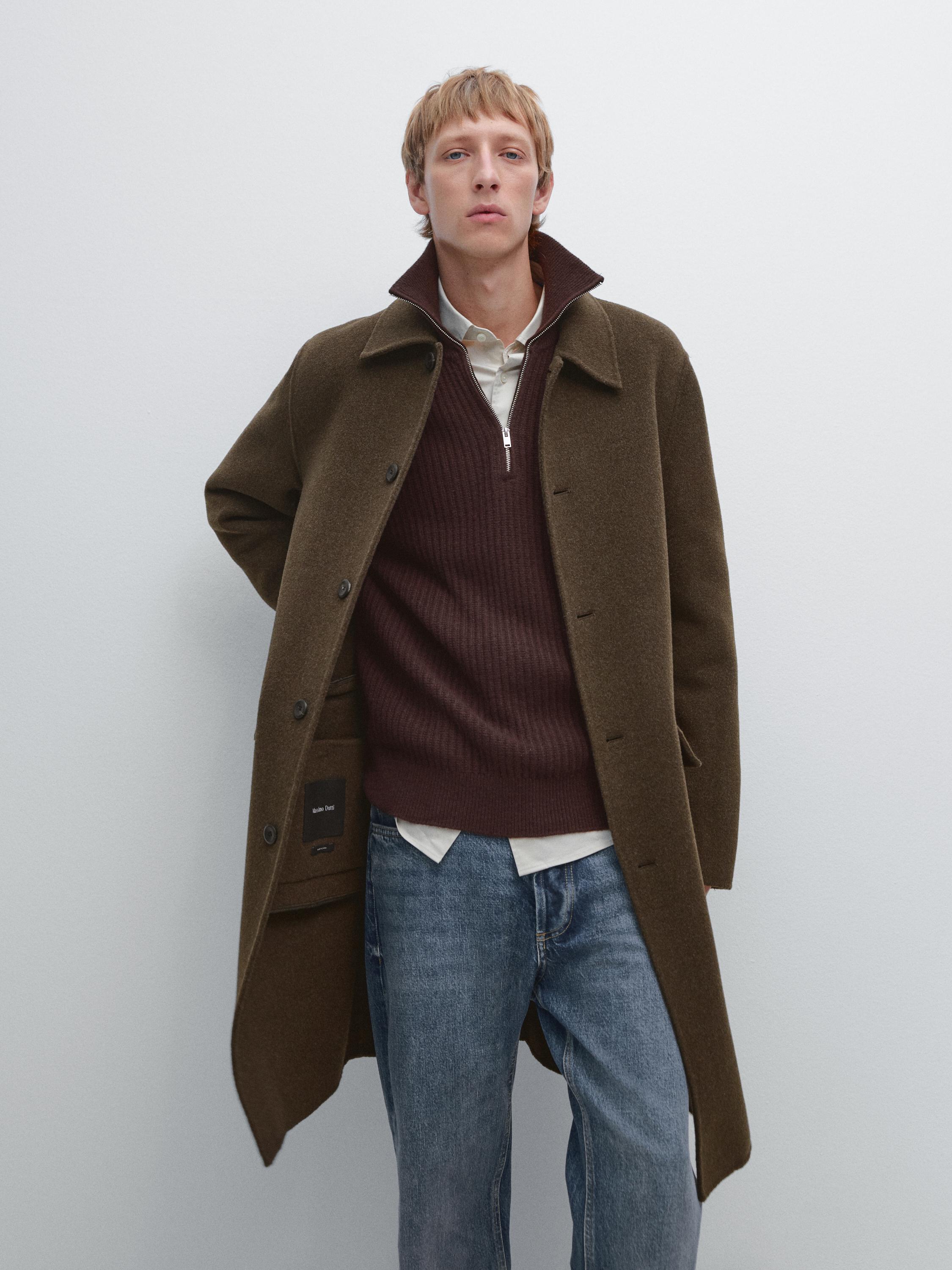 Manteau long double en laine mélangée